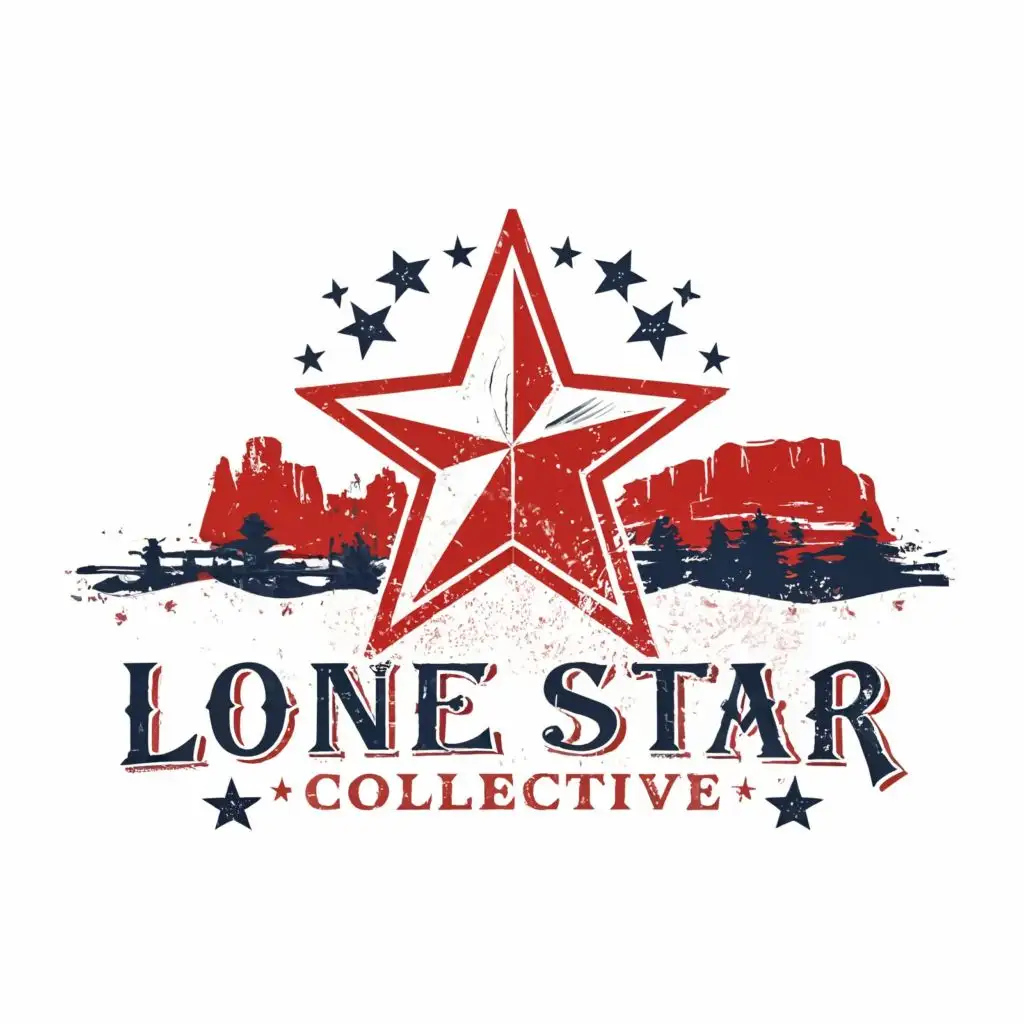 LOGO-Design-For-Lone-Star-Collective-Western-Theme-with-Lone-Star-Symbol-in-Red-Blue-and-White