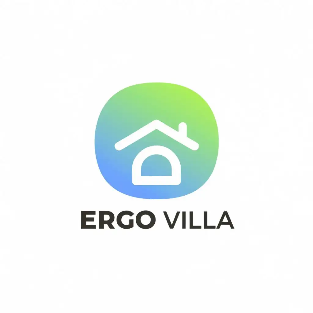 logo, modern house in center of creative gradient blue green, with the text "ERGO Villa", typography, be used in Technology industry