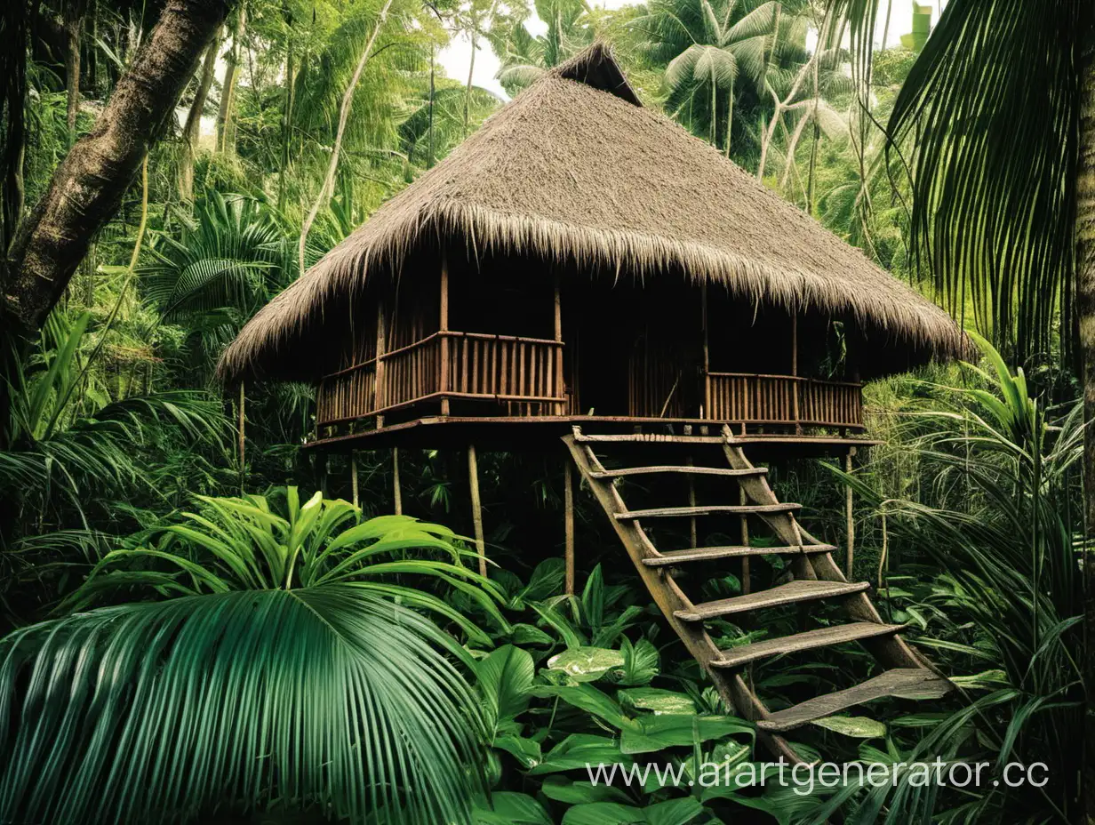 Serene-Jungle-Hut-Surrounded-by-Lush-Greenery
