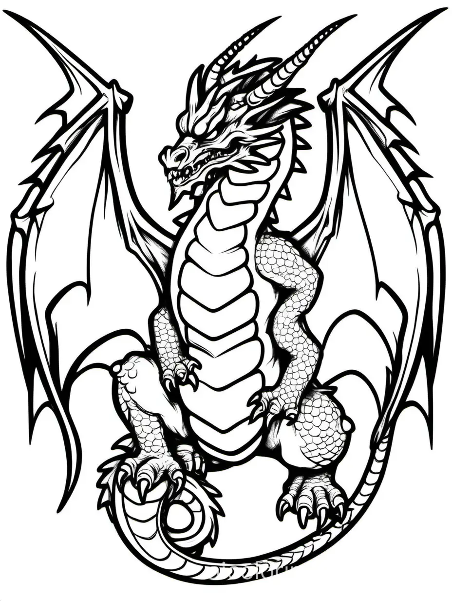 evil dragon

, Coloring Page, black and white, line art, white background, Simplicity, Ample White Space. The background of the coloring page is plain white to make it easy for young children to color within the lines. The outlines of all the subjects are easy to distinguish, making it simple for kids to color without too much difficulty