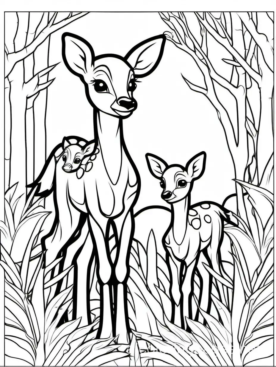 Fawn-and-Son-Coloring-Page-for-Kids-Simple-Black-and-White-Line-Art-on-White-Background
