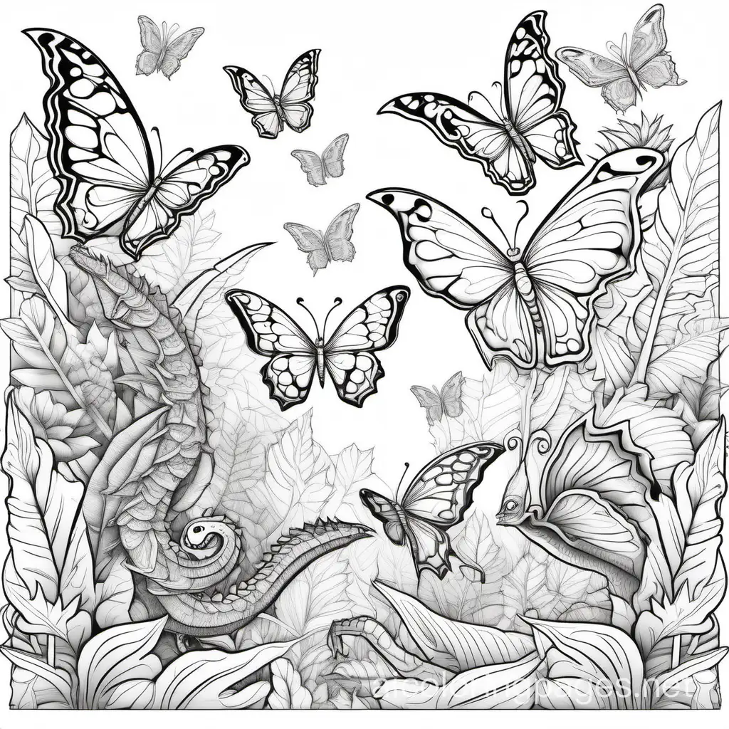 Magical-Jungle-with-Butterflies-and-Dragons-Coloring-Page