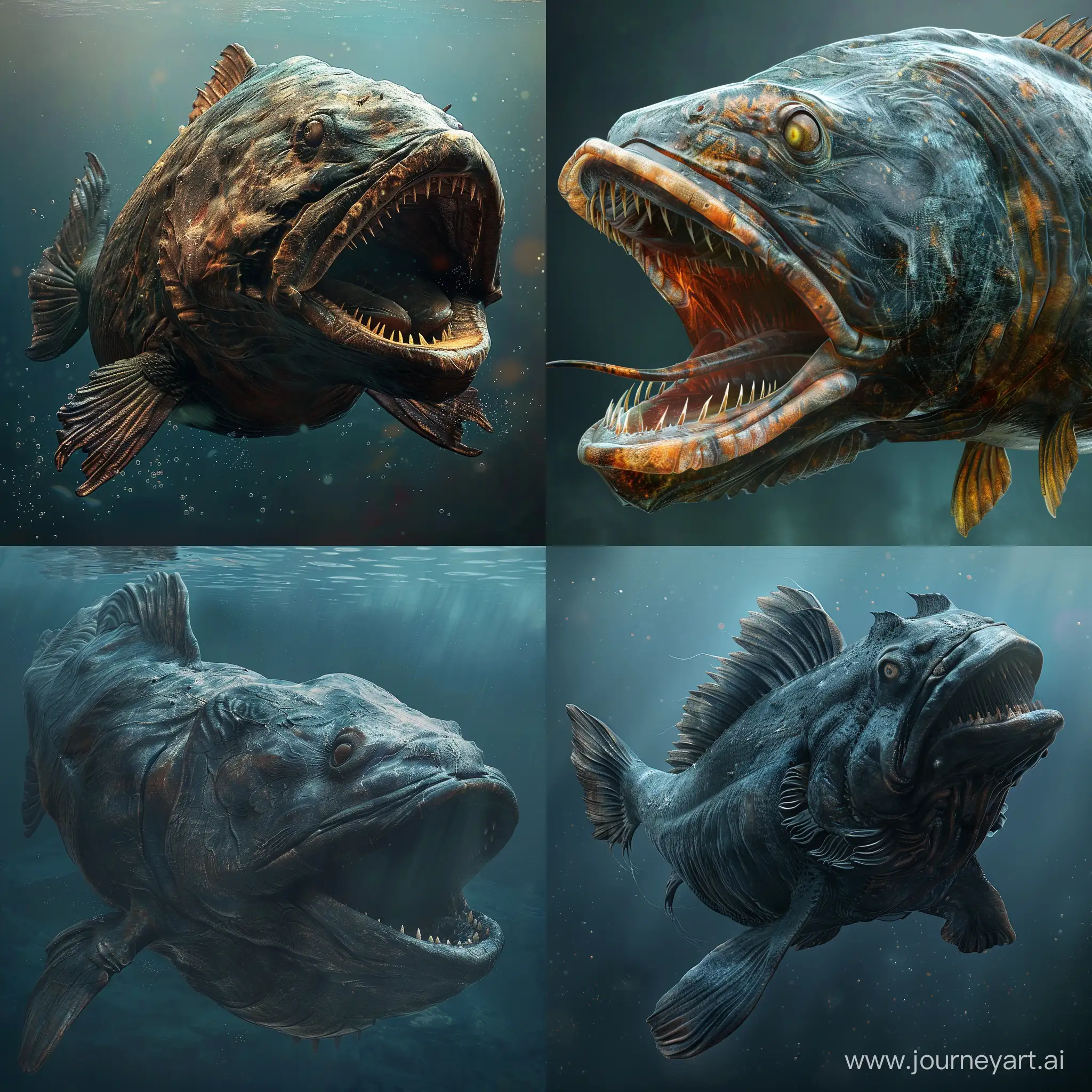 generame una imagen hiperrealista, fotorrealista, cinematográfica del pez mítico que describe la biblia en el viejo testamento llamado Leviathan