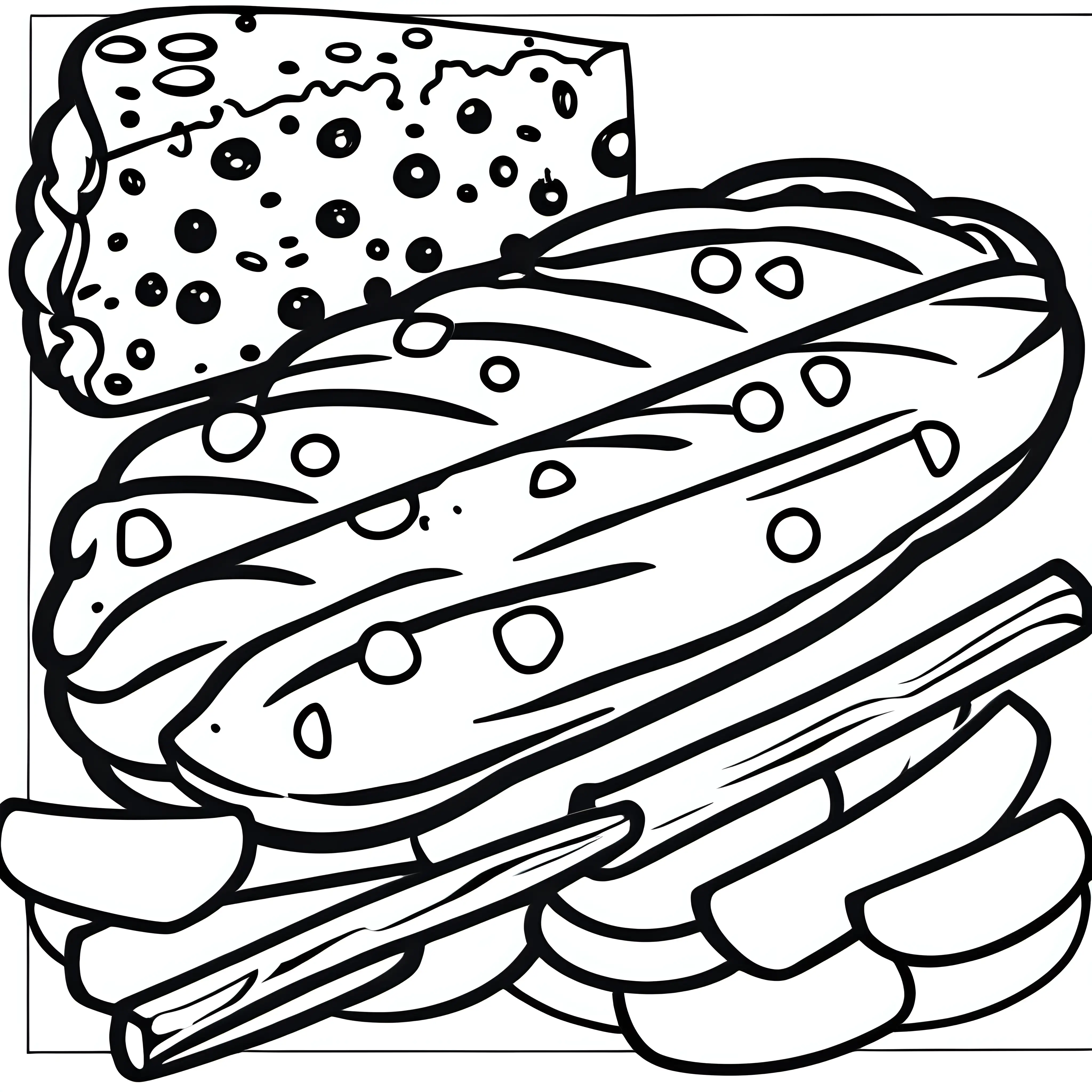 French Baguette and Cheese Coloring Page for Relaxation and Creativity