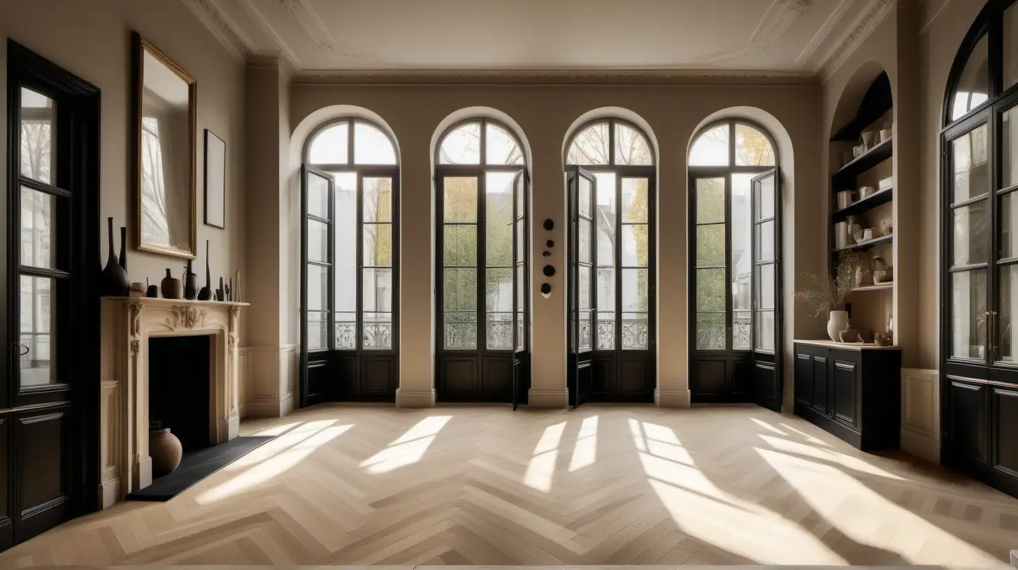 Modern Parisian Interior with Warm Oak Herringbone Flooring