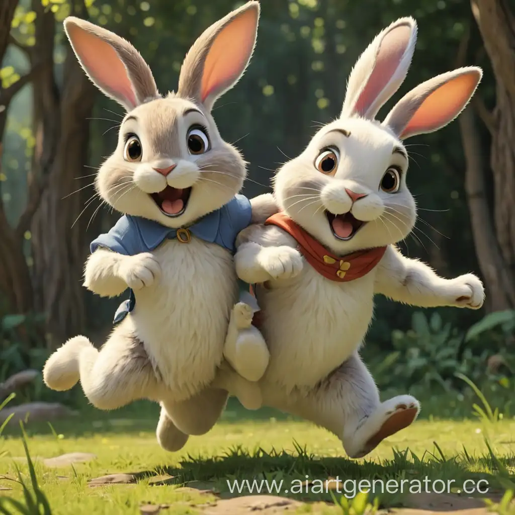 Playful-Cartoon-Rabbits-Jumping-Together-in-Cheerful-Animation