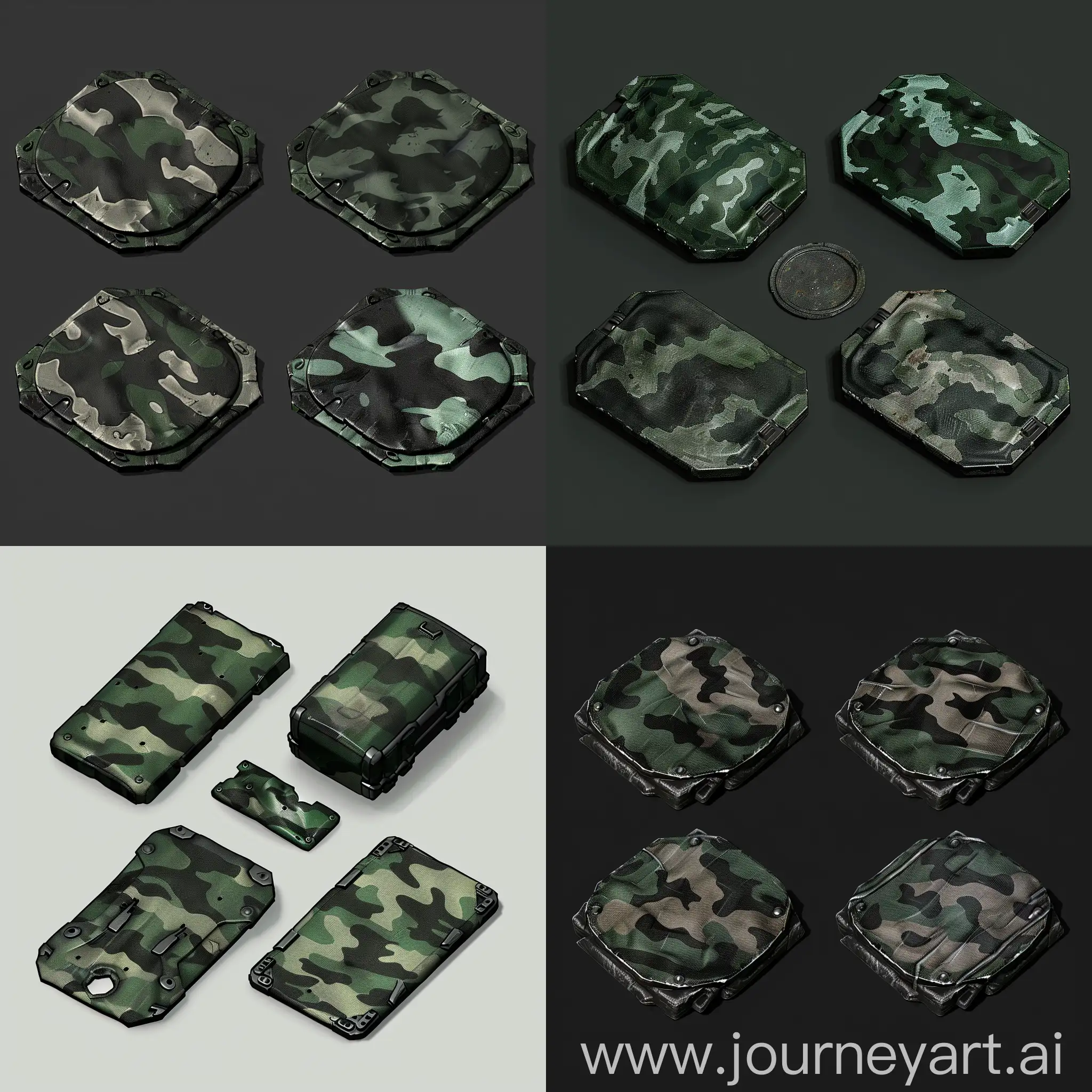 Isometric-Camo-Metal-Plate-Set-in-Ultrarealistic-Style
