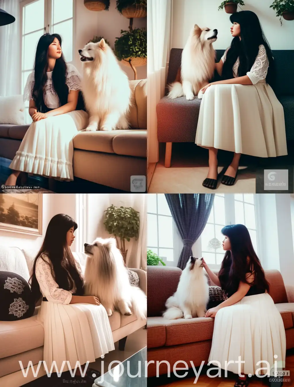 Girl-Relaxing-with-Samoyed-in-Cozy-Indoor-Setting