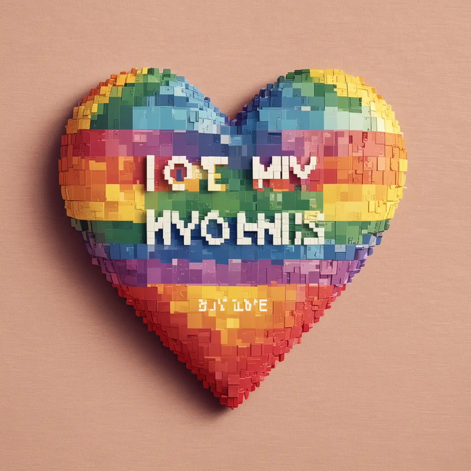un coeur pixelise avec les couleurs LGBT et une prase au centre qui dit j'aime mes mamans
