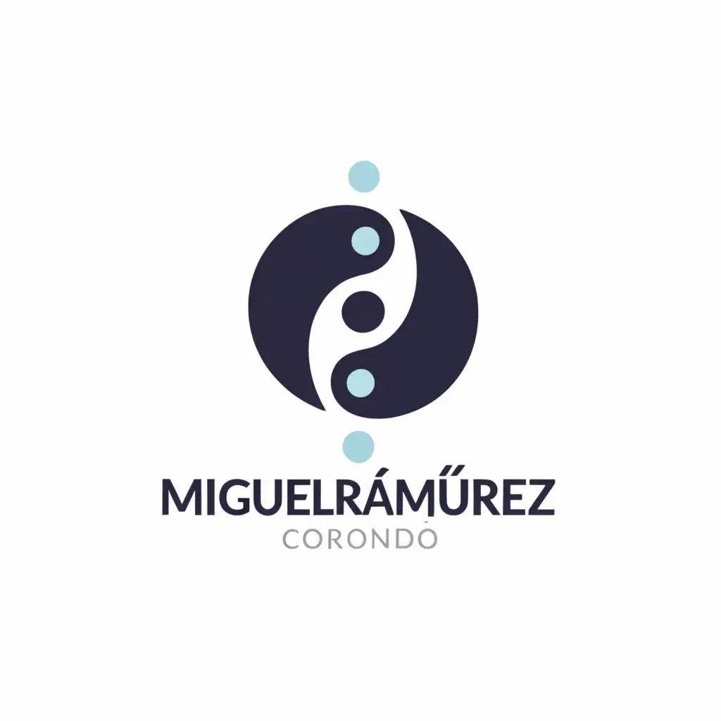 a logo design, with the text 'Miguel Ramírez Coronado', main symbol: Duality, balance, Minimalistic, to be used in Retail industry, clear background, blue and purple 