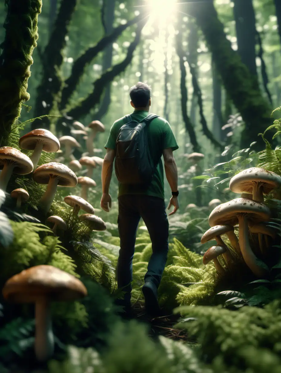 the human body is covered with overgrown mushrooms and mosses, high detail, Science fiction, proportional, hyperrealistic, UHD, unreal engine, detailed 4k —ar 2:3 —Stylization 1000 —v 6 realistic photos photorealistic scene of man in forest surrounded with plants and birds embracing the forces of nature. dramatic lighting rays of sunlight