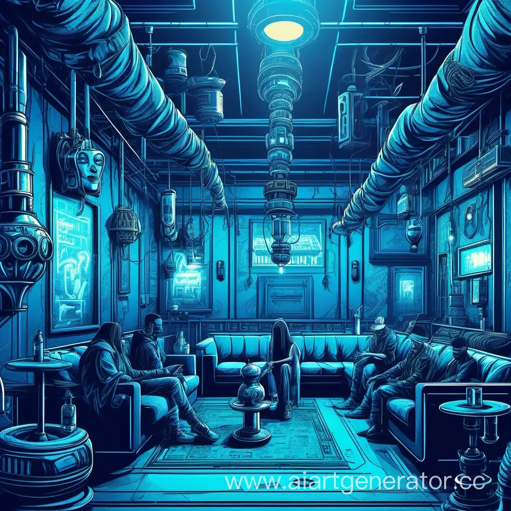 Futuristic-Cyberpunk-Hookah-Lounge-with-BlueToned-Visitors