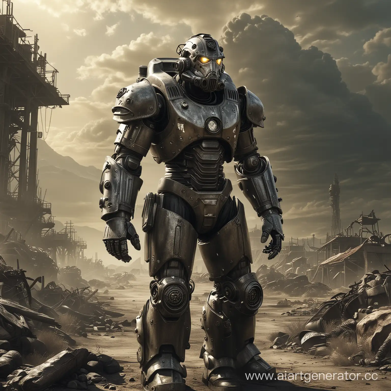 Fallout-Power-Armor-Futuristic-Soldier-in-PostApocalyptic-Landscape