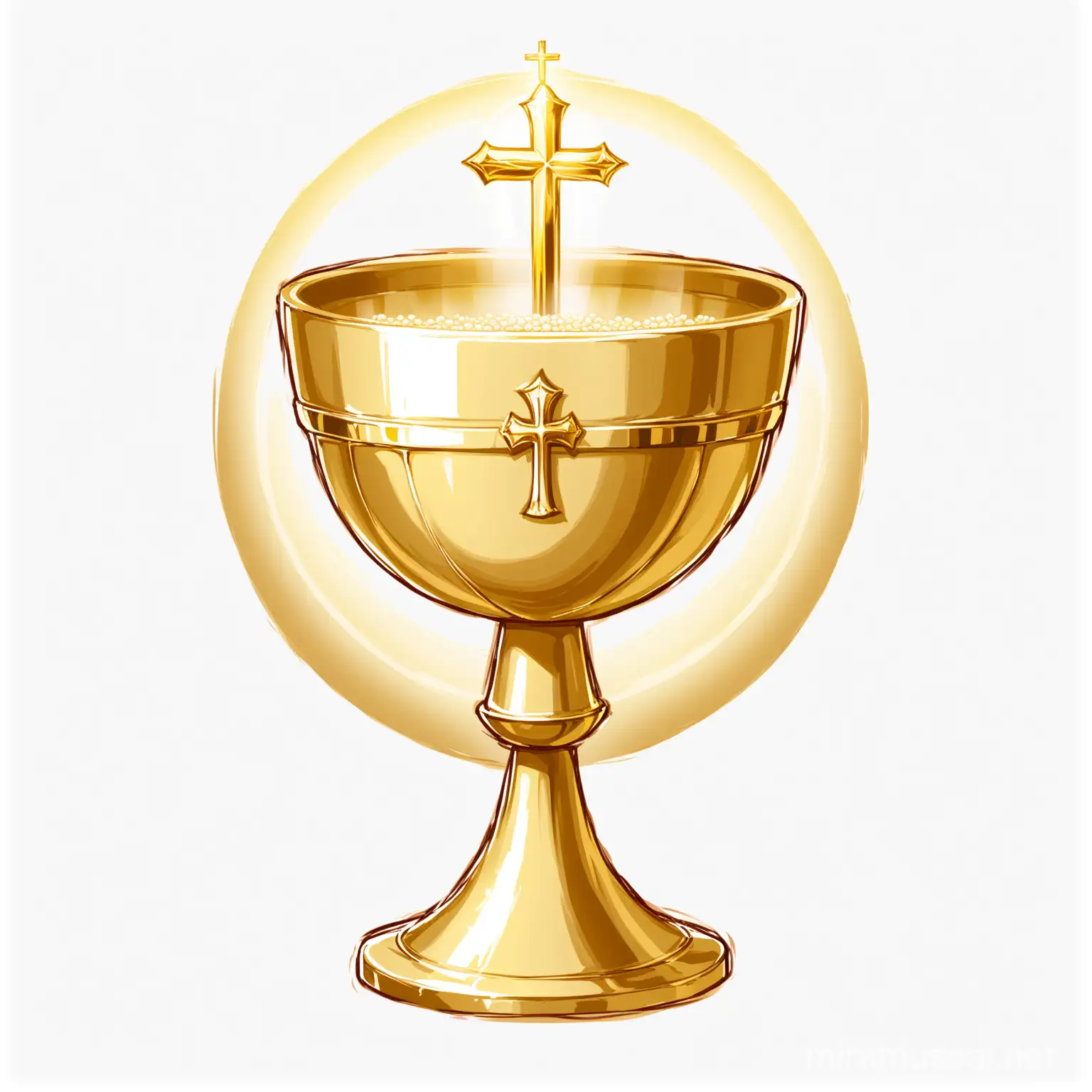 Golden Chalice Communion with IHS Symbol on Transparent Background
