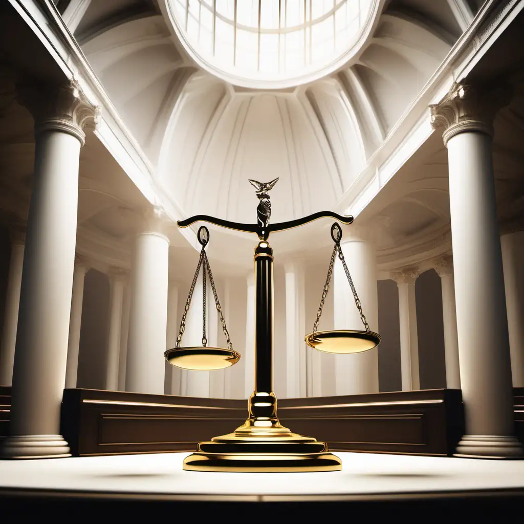 Modern Courtroom with Symbolic Balance Lawyers and Finance Experts Negotiating Litigation Finance