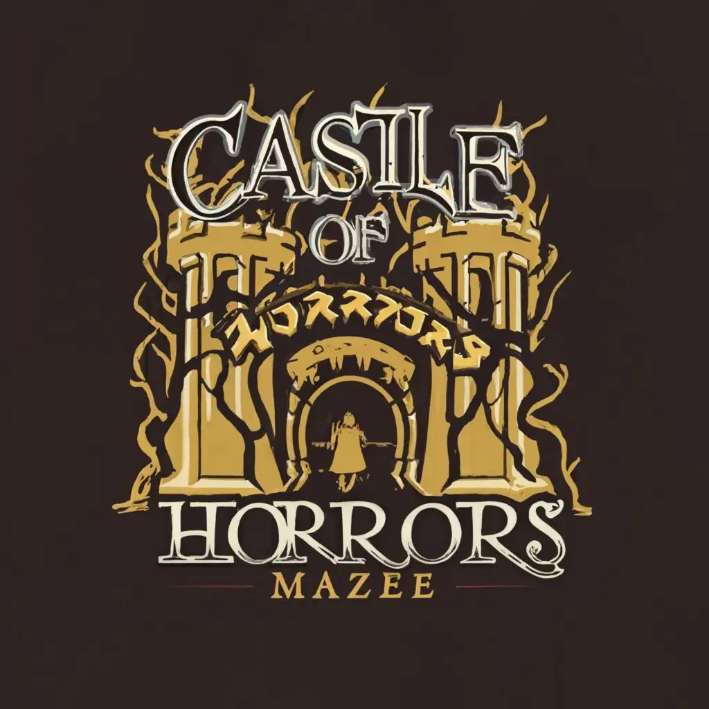 a logo design,with the text "Castle of Horrors Maze", main symbol:arched; medieval font,Moderate,clear background
