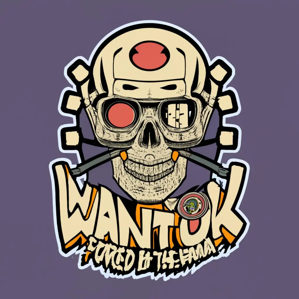 logo, Futuristic Skull with Papua New Guinea Flag color, with the text "WANTOK, Forged by the kanaka", typography
