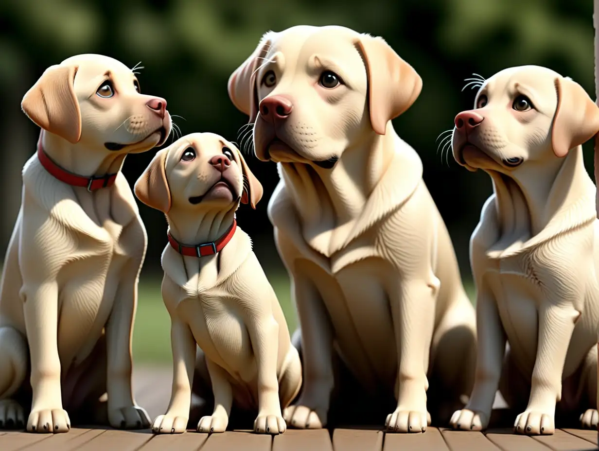 Adorable Labrador Puppies Curiously Engaging with Their Father
