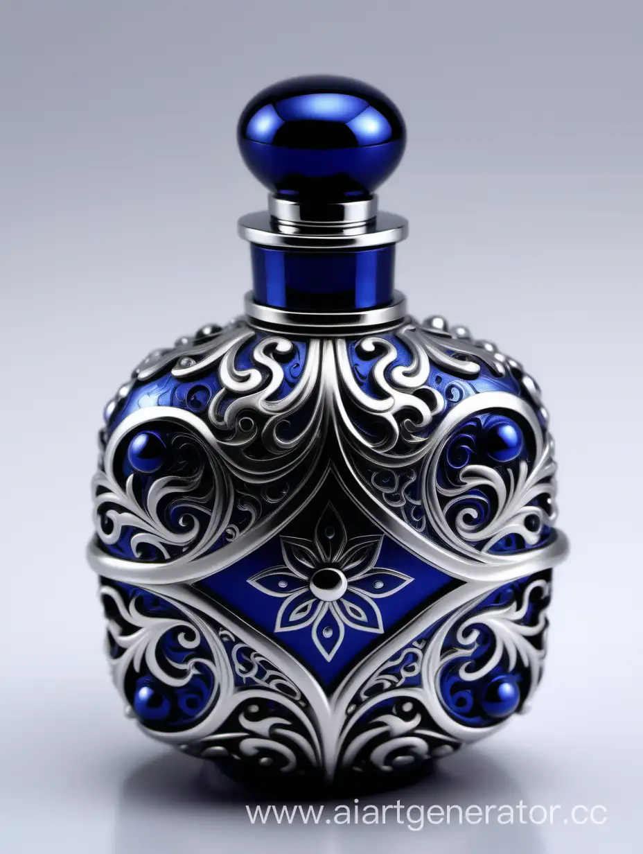 Elaborate-Elixir-of-Life-Potion-Bottle-with-Dark-Blue-Arabesque-Pattern-and-Zamac-Perfume-Cap