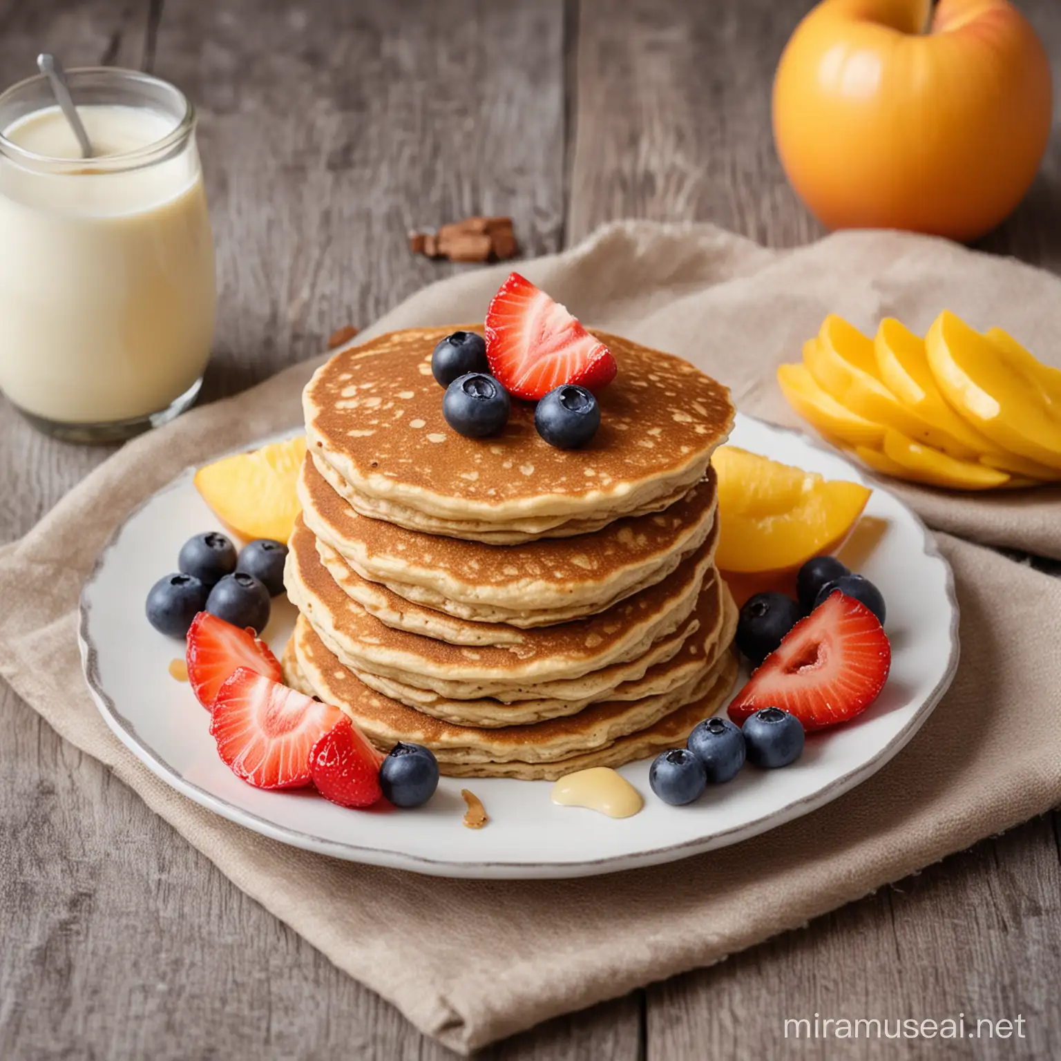 Healthy Oat Pancakes with Fresh Cut Fruits
