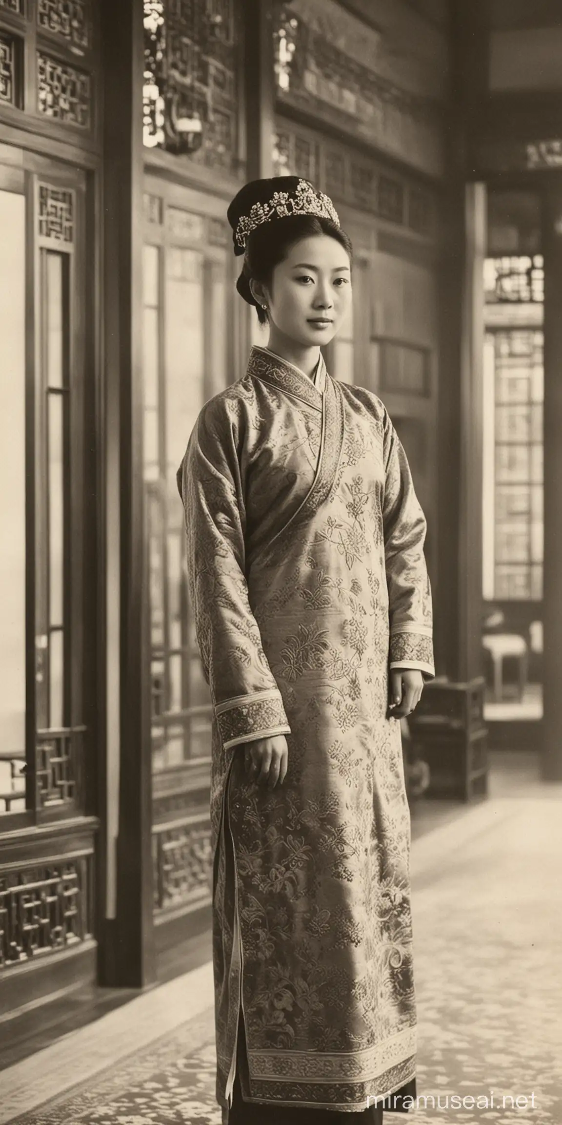 Chinese Wealthy Woman in Elegant Villa Setting
