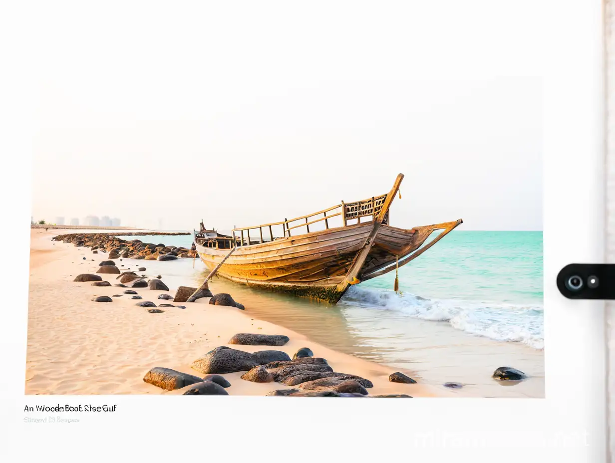Weathered Wooden Boat Resting on Arabian Gulf Shore