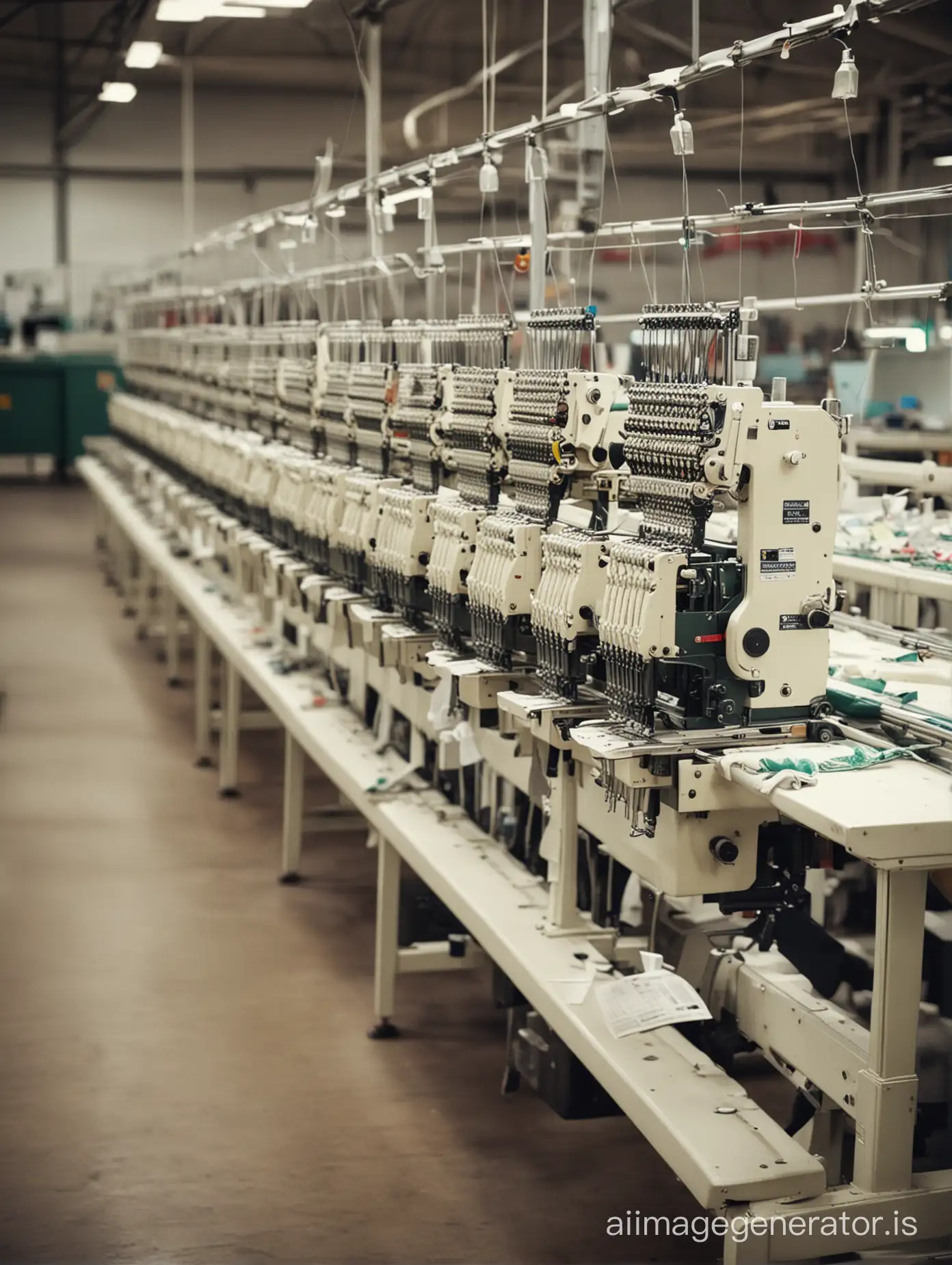 industrial embroidery machine in a larg factory in germany in vintage style photo