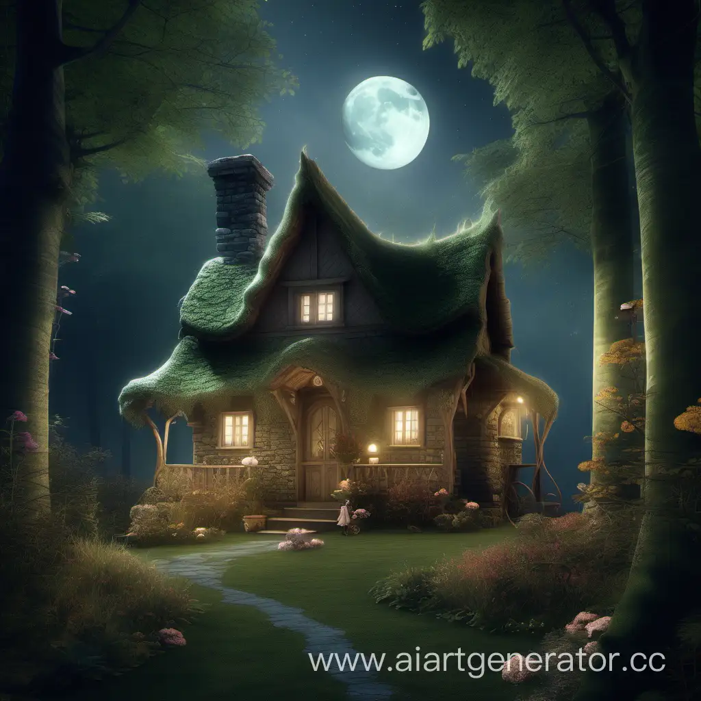 Enchanting-FairyTale-Cottage-in-Moonlit-Forest