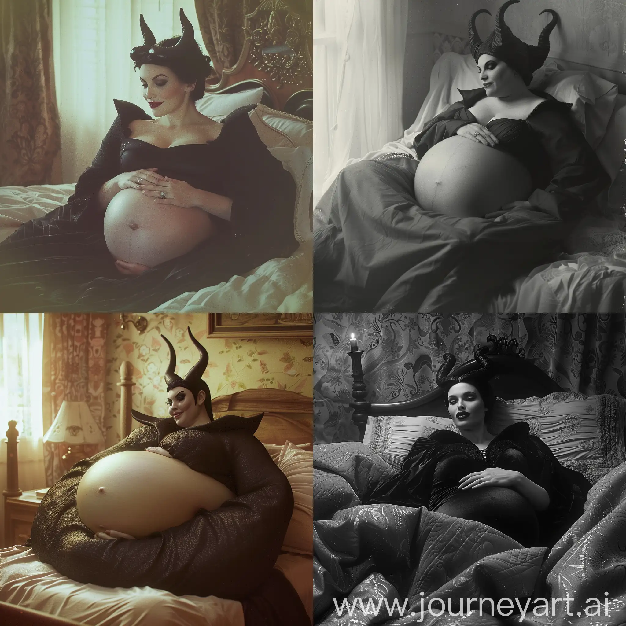 Maleficent-Very-Pregnant-Lying-in-Bed-at-9-Months-Pregnant