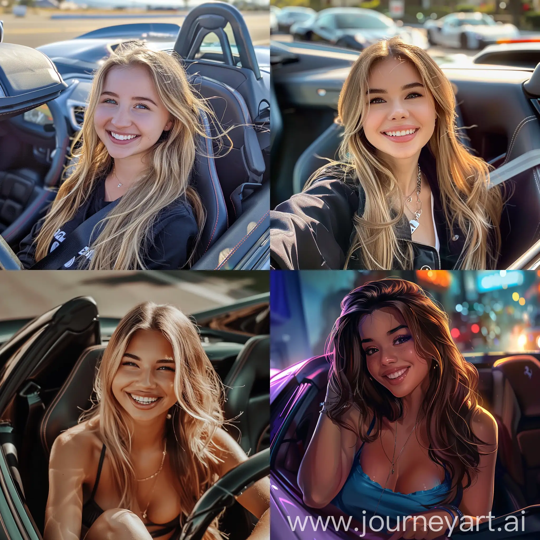 Joyful-Young-Woman-in-Luxury-Sports-Car