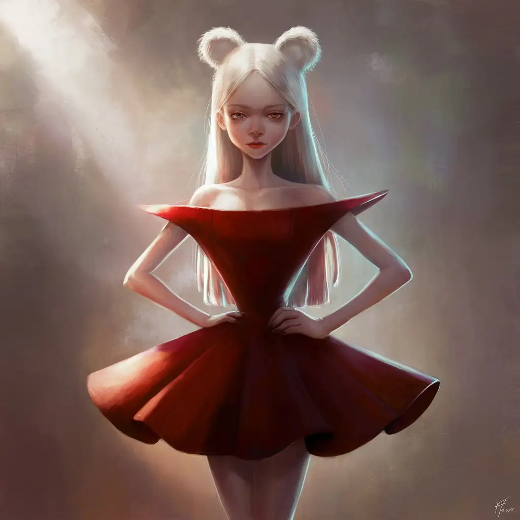 Elegant-WhiteHaired-Girl-in-Red-Dress-with-Bear-Ears