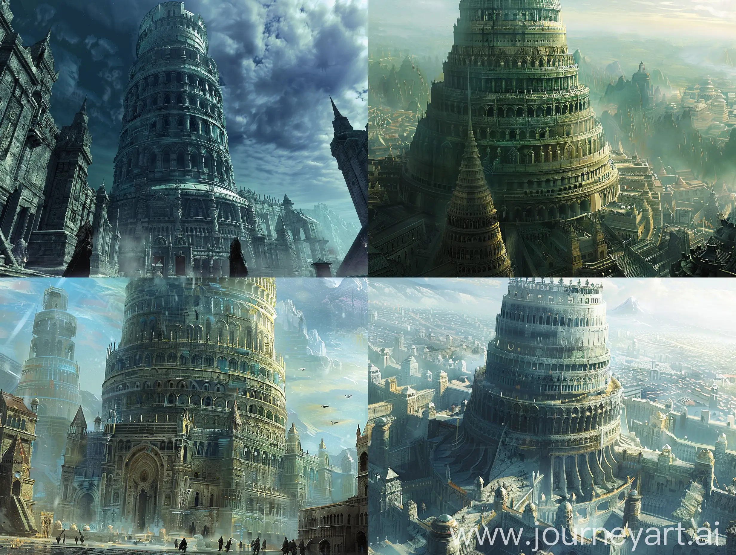 огромная, очень высокая башня, в архитектуре соединяет множество стилей в одном строении. круглая. Стоит в большом городе, там же расположен храм Ордена Первозданного Света.

Тёмное Фэнтези.