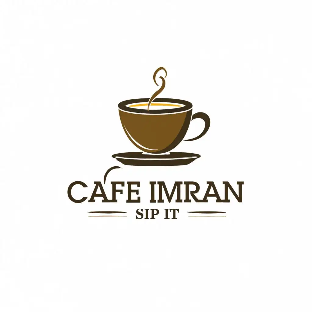 logo, main symbol of a tea cup, with the text "Cafe Imran /sip it", typography