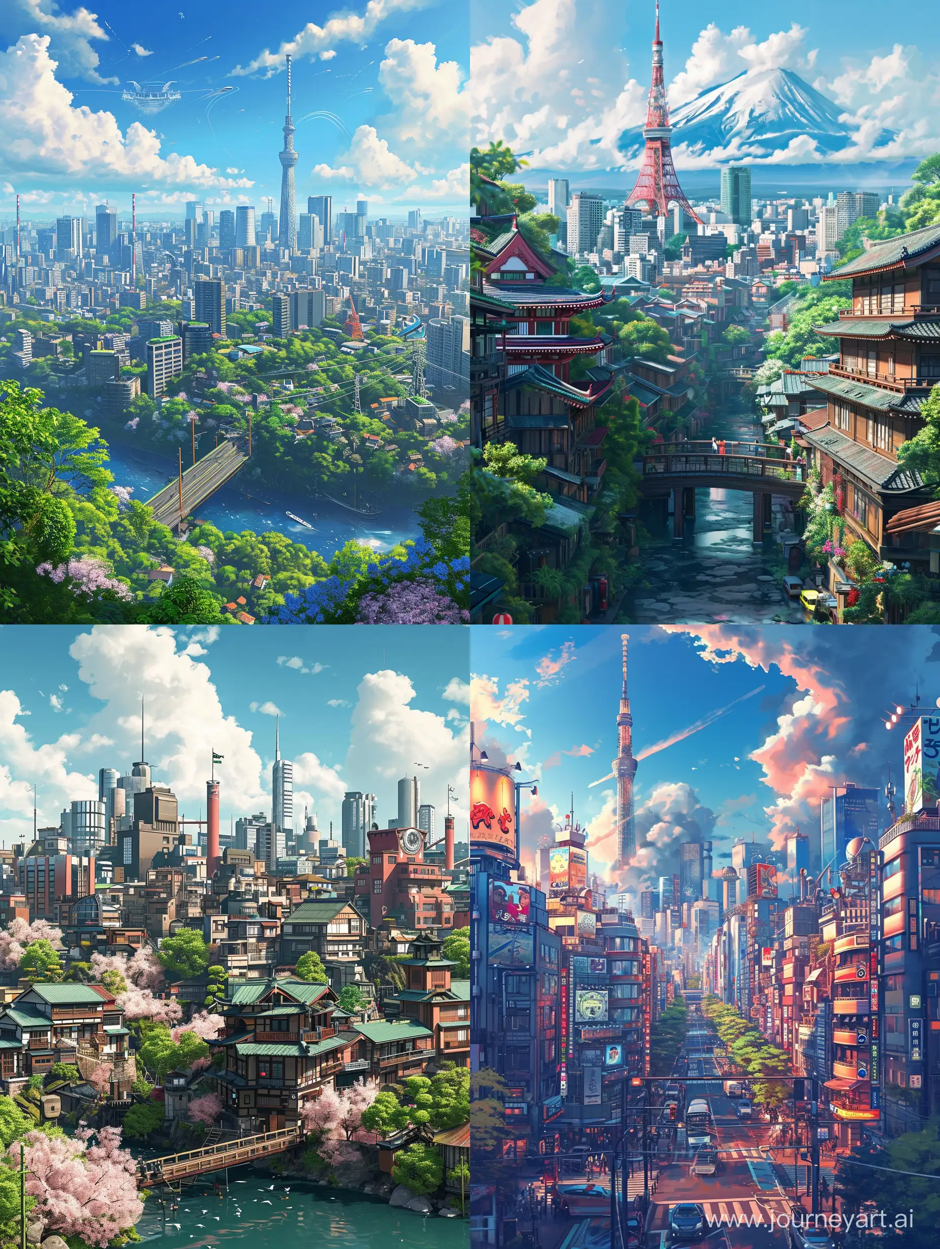 A picture of a Tokyo 3 city inspired by Studio Ghibli Art Style