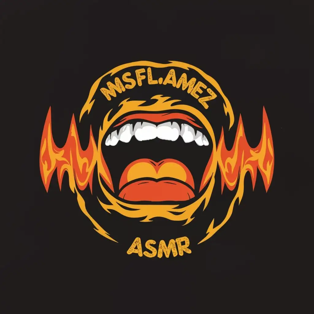logo, mouth, fire, soundwaves like flames, with the text "MsFlamez ASMR", typography