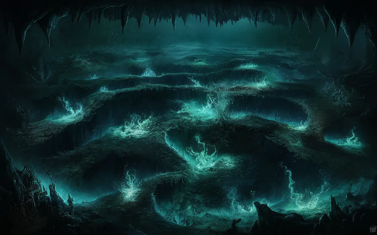 bottomless ocean, horror, dark, deep, underground,  top-down