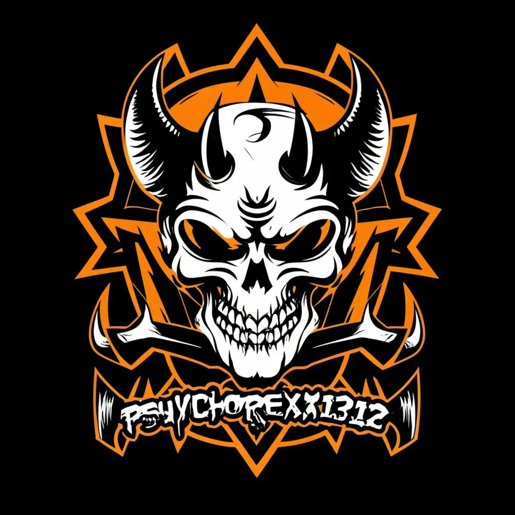 logo, Skull, Devil, with the text "PsychoRex1312", typography, be used in Entertainment industry