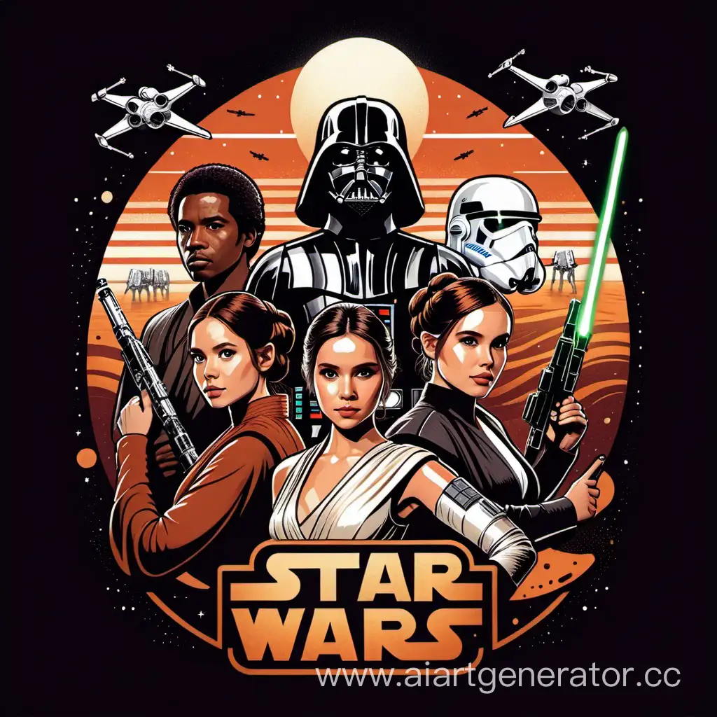 дизайн футболки с героями Star Wars, в стиле постера