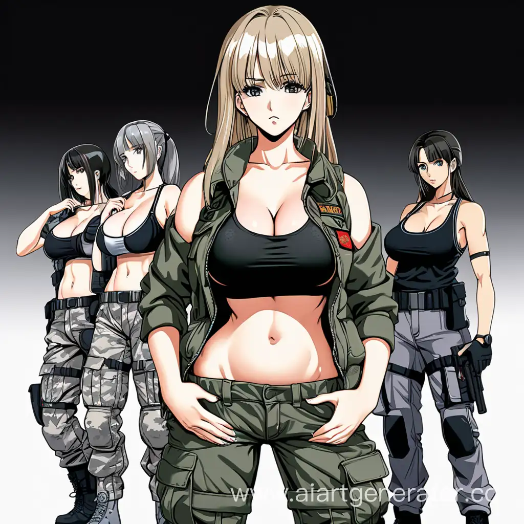 Долг группировка из сталкера Девушка сталкер с большой грудью на показ куртка черная майка военные штаны аниме черный фон сексуальная поза