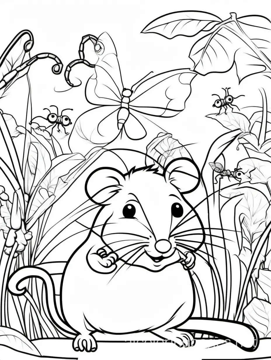 rats and ants, clean lines, Coloring Page, black and white, line art, white background, Simplicity, Ample White Space. The background of the coloring page is plain white to make it easy for young children to color within the lines. The outlines of all the subjects are easy to distinguish, making it simple for kids to color without too much difficulty