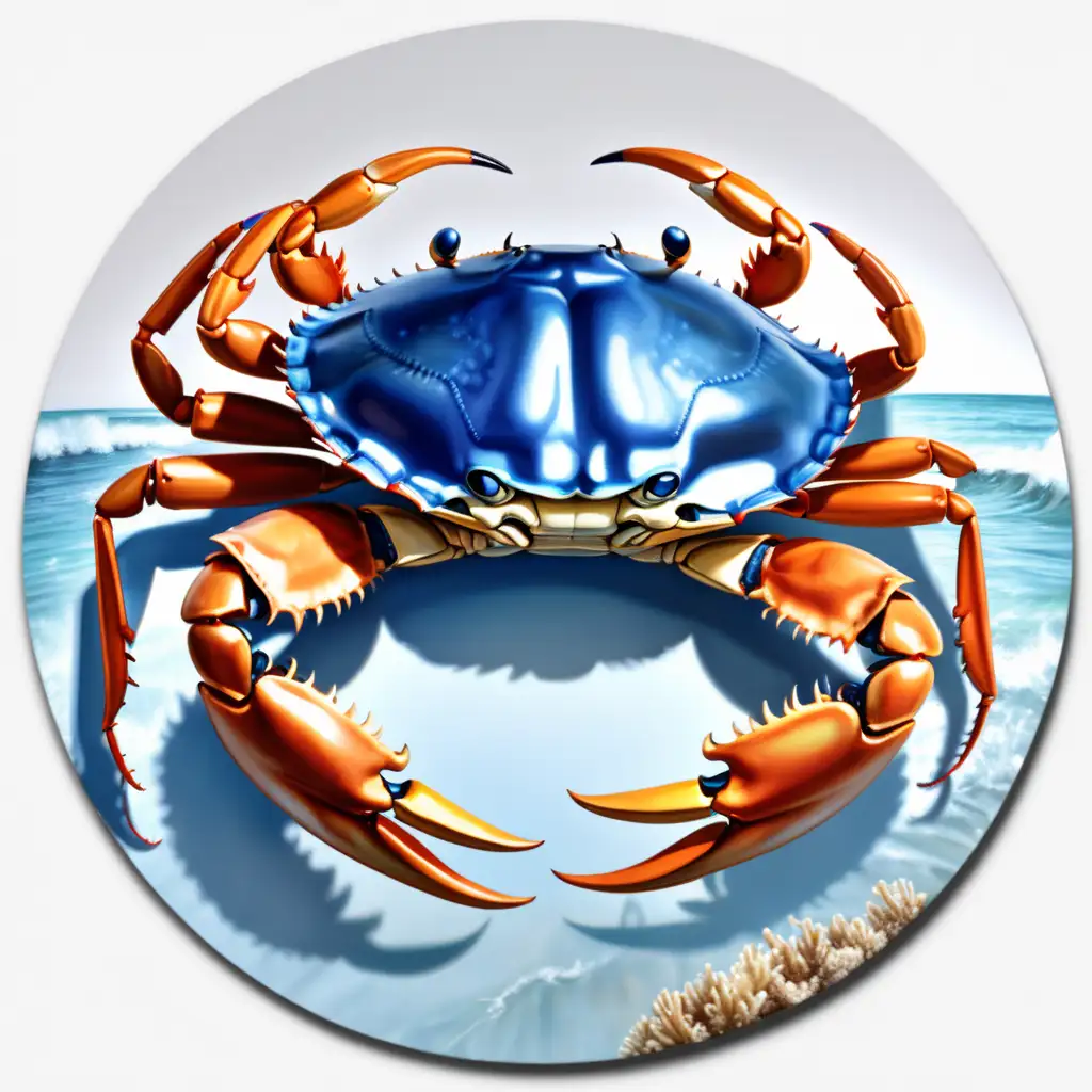 3D Atlantic Blue Crab on Round Canvas with Transparent Background