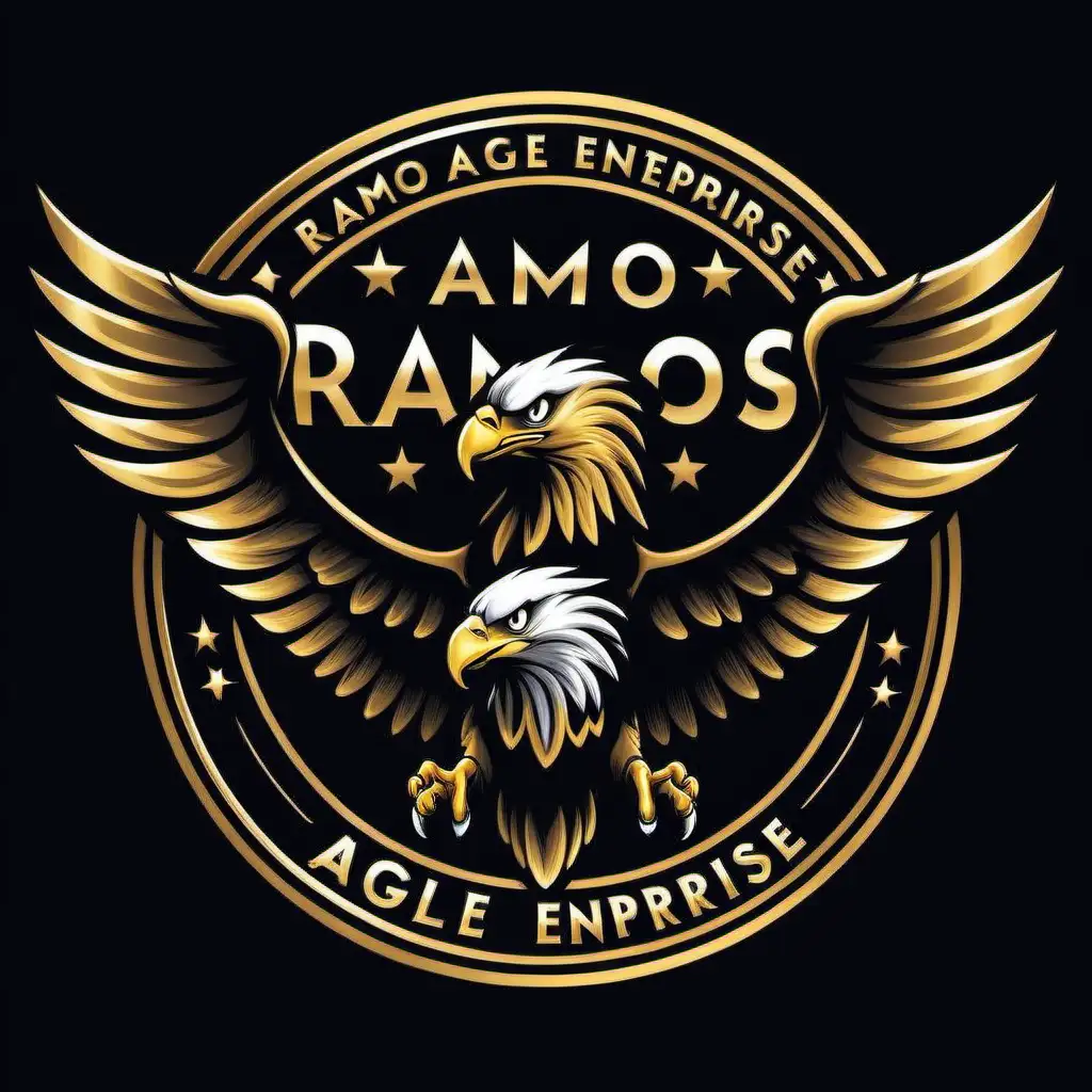 I want an eagle image, it needs to say "Ramos Enterprise, I want the color to be black and gold, The logo needs to be elegant