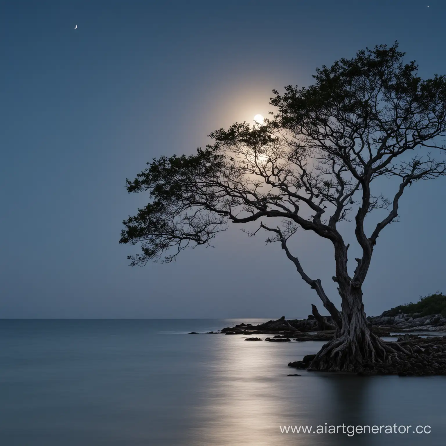 Starry-Night-Silhouette-of-Trees-by-the-Sea