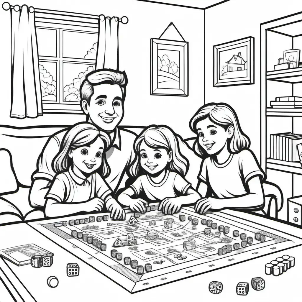Family Board Game Night with Coloring Book Fun