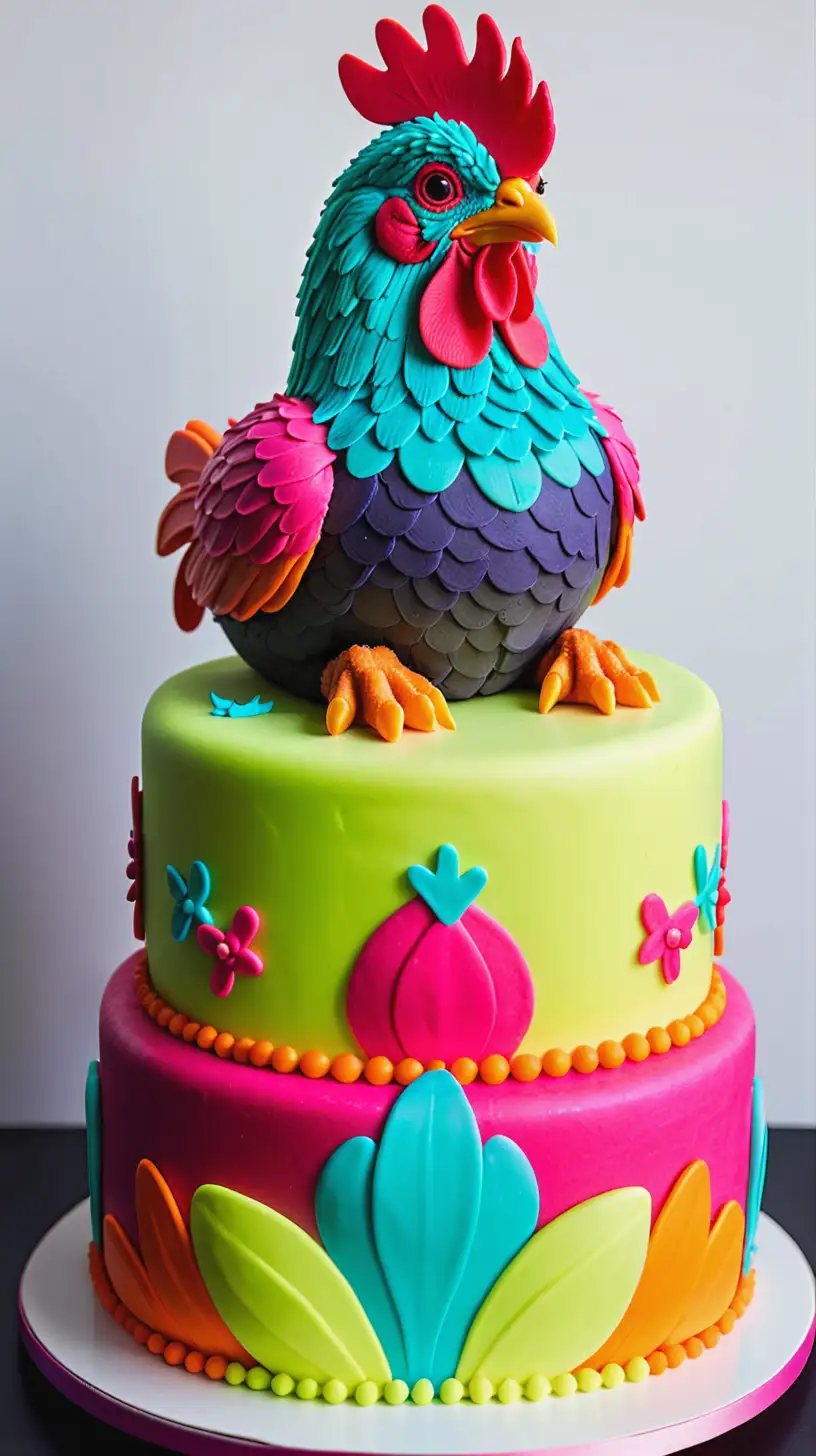 Vibrant Neon Chicken Cake Colorful Confectionery Masterpiece