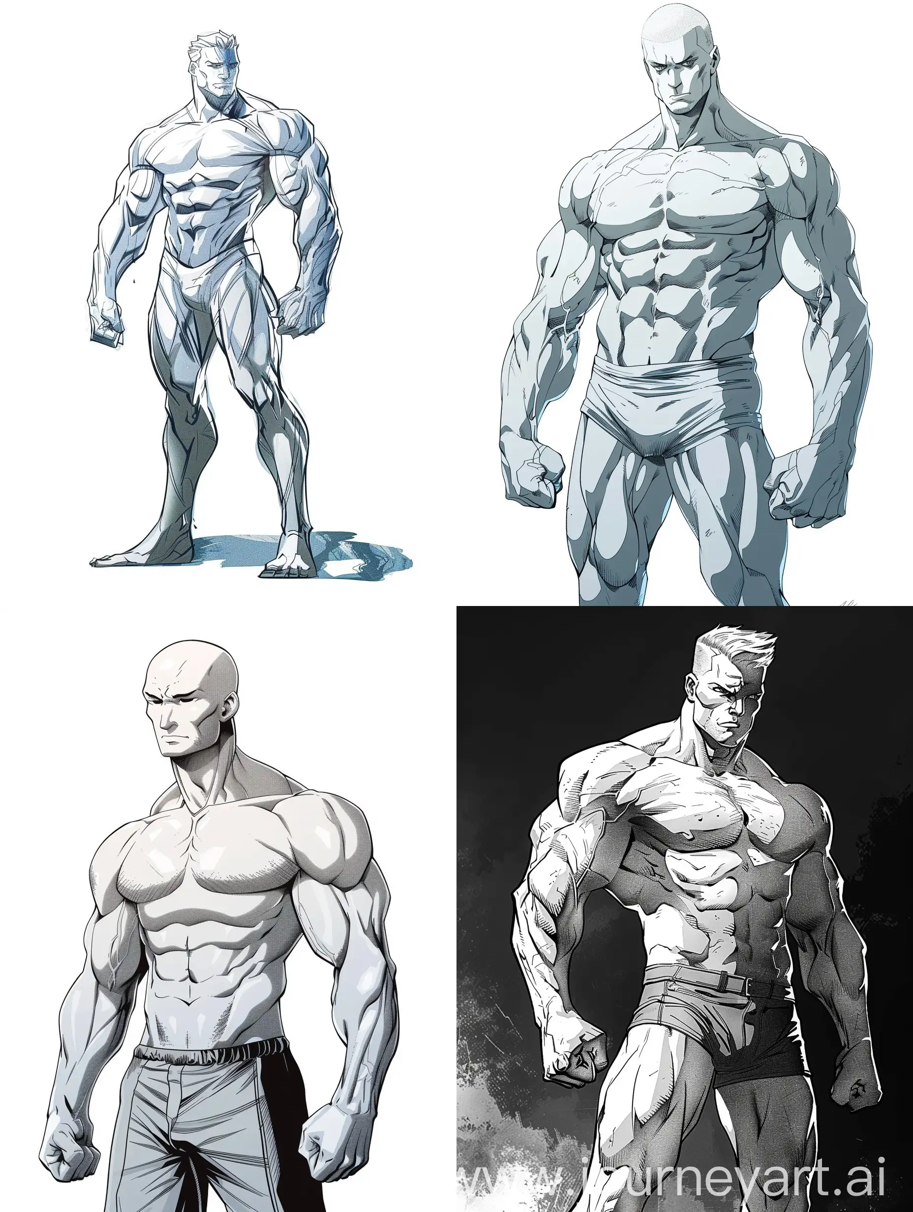 /imagine prompt: muscular strong short man in comix style with pure very white skin, full body pose