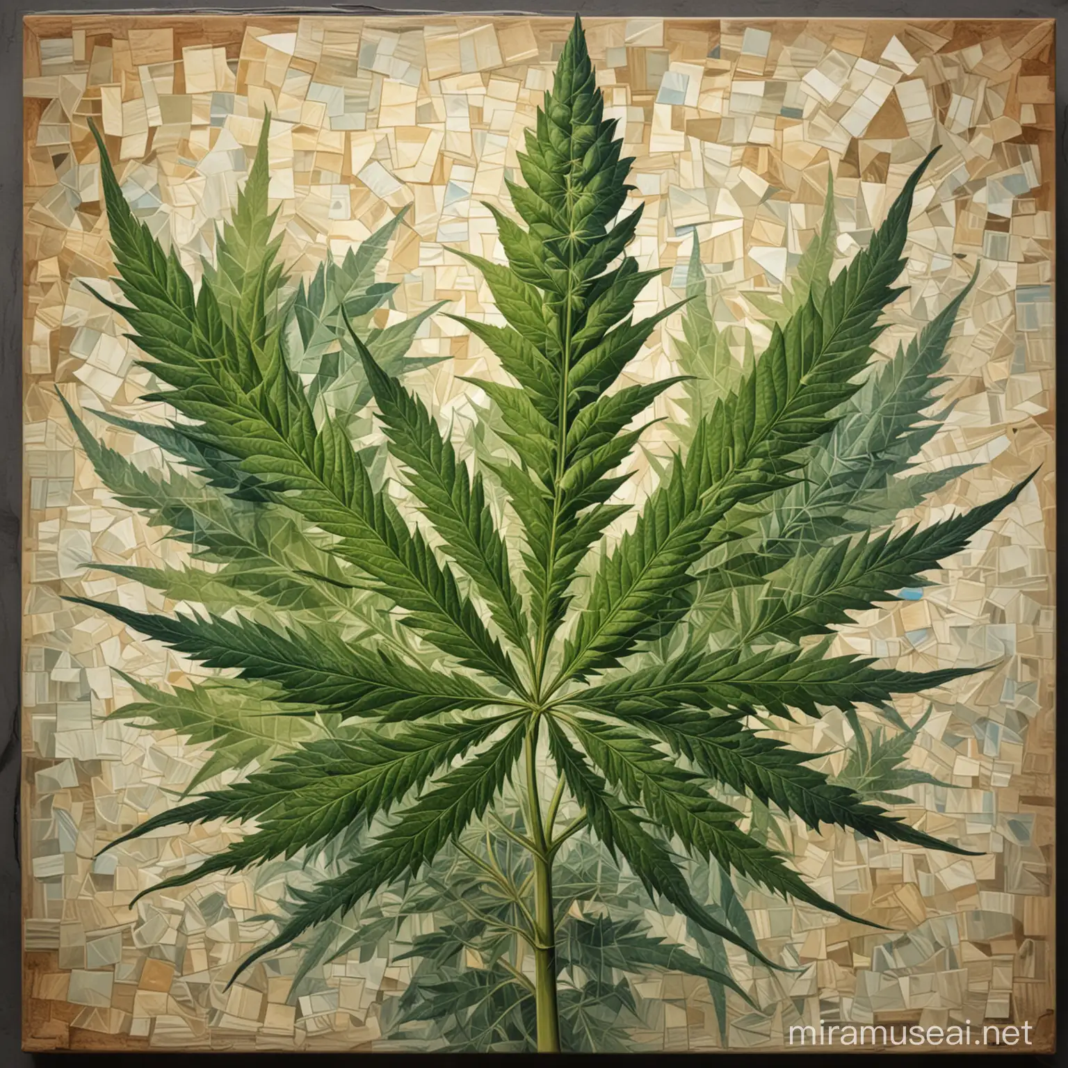 Abstract Cannabis Plant Illustration in Cubist Style