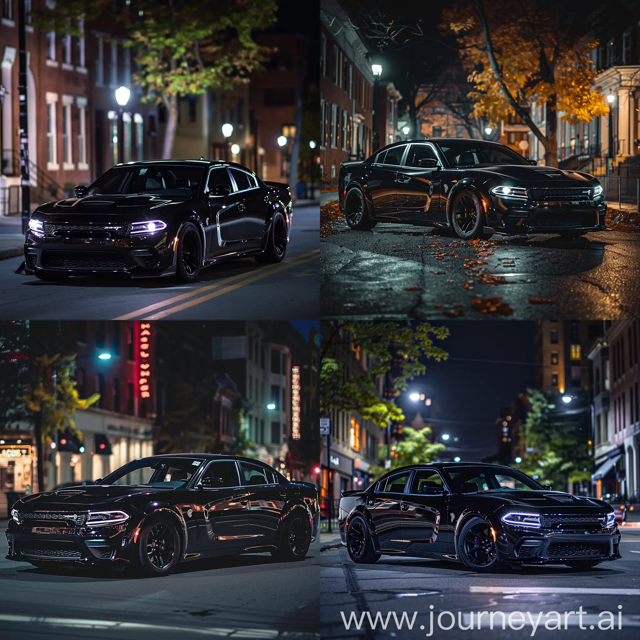 hellcat dodage charger 3100x midnight black in night streets in the hood in usa 