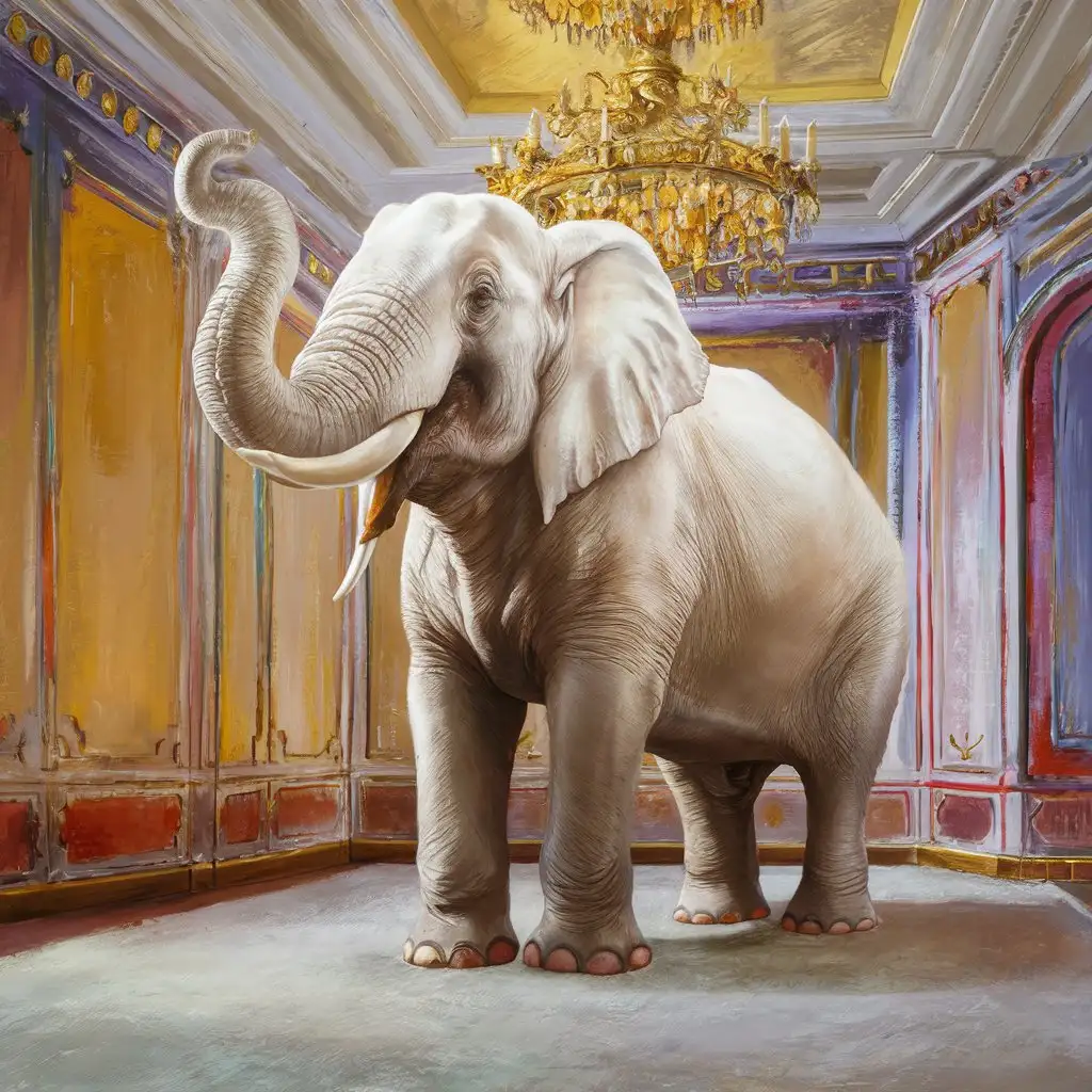 Большой белый слон стоит в светлой красивой комнате
