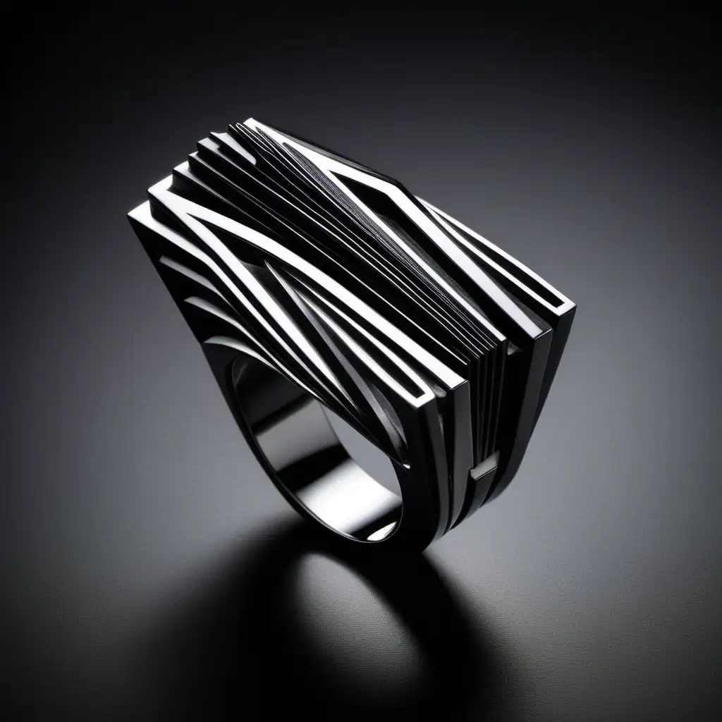 Sleek Art Deco Ring Inspired by Zaha Hadids Muscular Aesthetics